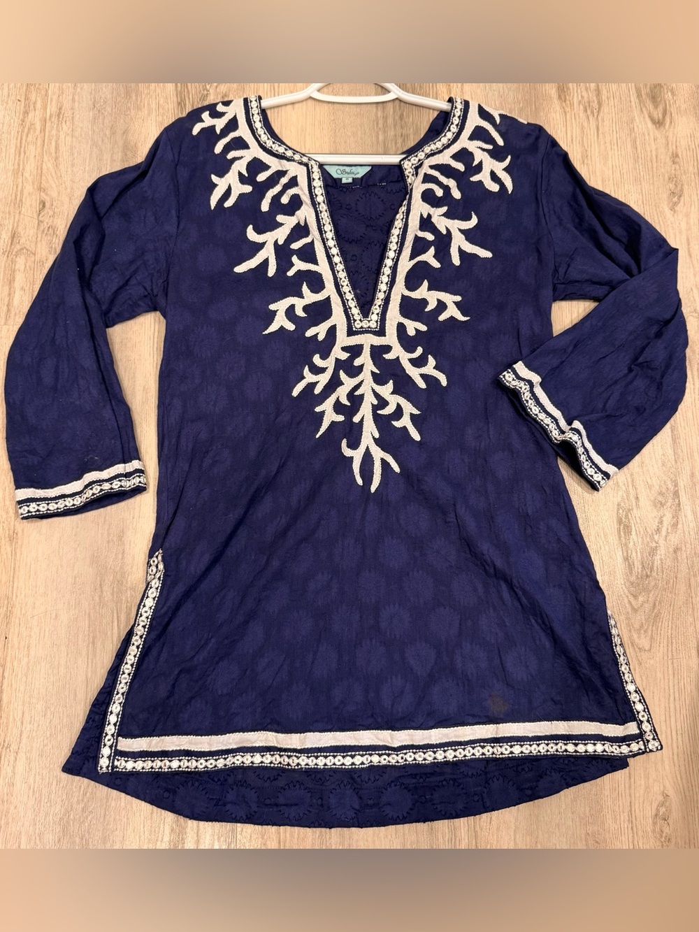 Women's SULU Navy Blue Cotton Embellished Tunic Swim Top Cover Up Size 6